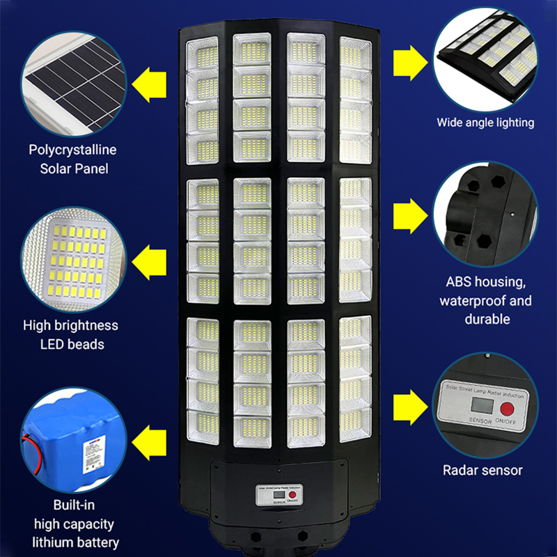 Đèn đường năng lượng mặt trời ngoài trời chống nước 1000w 1200w 1500w Đèn đường năng lượng mặt trời 