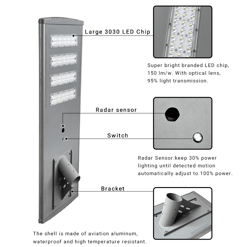 Đèn năng lượng mặt trời bằng nhôm chống nước tích hợp đèn led năng lượng mặt trời